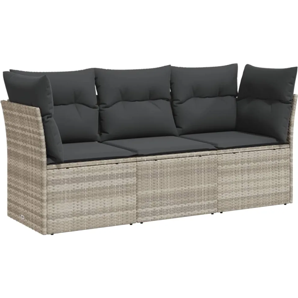 vidaXL 3-delige Loungeset met kussens poly rattan lichtgrijs grijs, foto 3