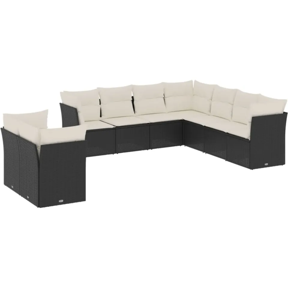 vidaXL 9-delige Loungeset met kussens poly rattan zwart