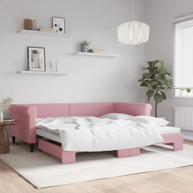 vidaXL Slaapbank met onderschuifbed 100x200 cm fluweel roze