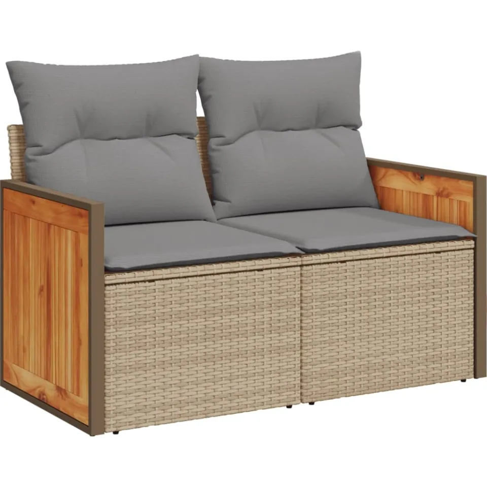 vidaXL 9-delige Loungeset met kussens poly rattan beige