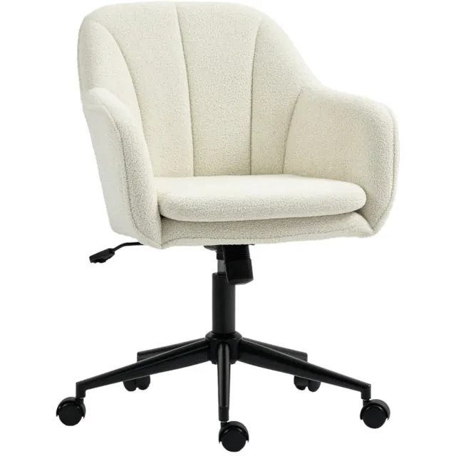 Merax Bureaustoel met Zachte Stoffen Bekleding in Bouclé Look – Verstelbare Draaistoel met Armleuningen – Comfortabele Schminkstoel voor Slaapkamer en Woonkamer – Beige