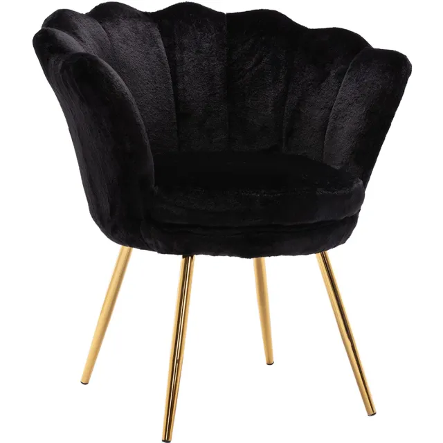 chairus chiarus® Leunstoel - Zwart - Nepbont - Gewatteerde zitting - Schelpvormige rugleuning - Met Metalen Poten - Voor Woonkamer en Slaapkamer