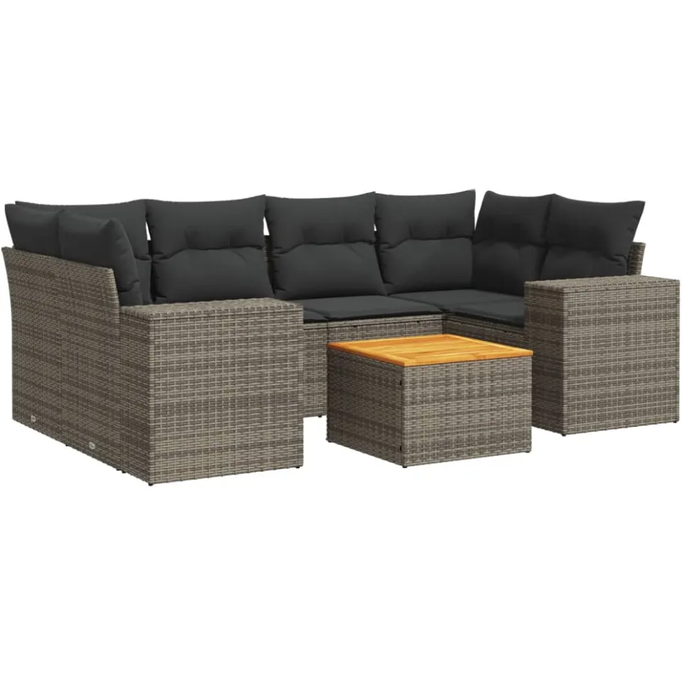 vidaXL 7-delige Loungeset met kussens poly rattan grijs, foto 3