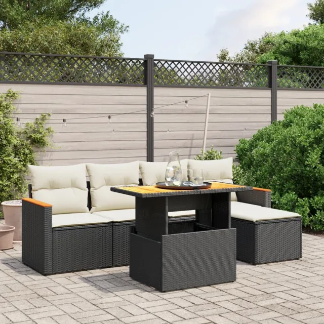vidaXL 6-delige Loungeset met kussens poly rattan zwart, foto 2