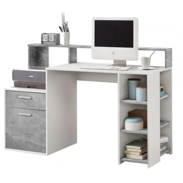 Fd Furniture Bureau Bolton 138 breed in wit met grijs beton