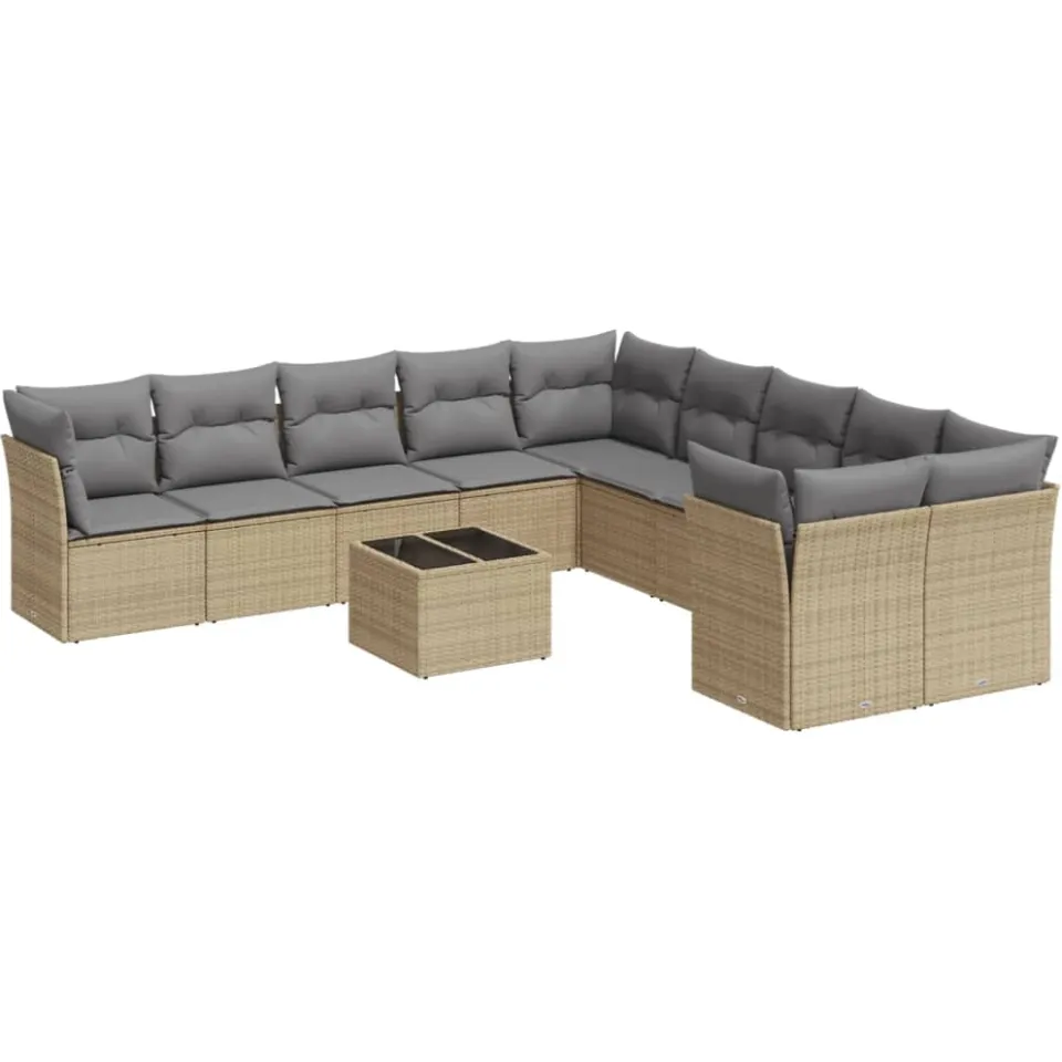 vidaXL 11-delige Tuinset met kussens poly rattan beige
