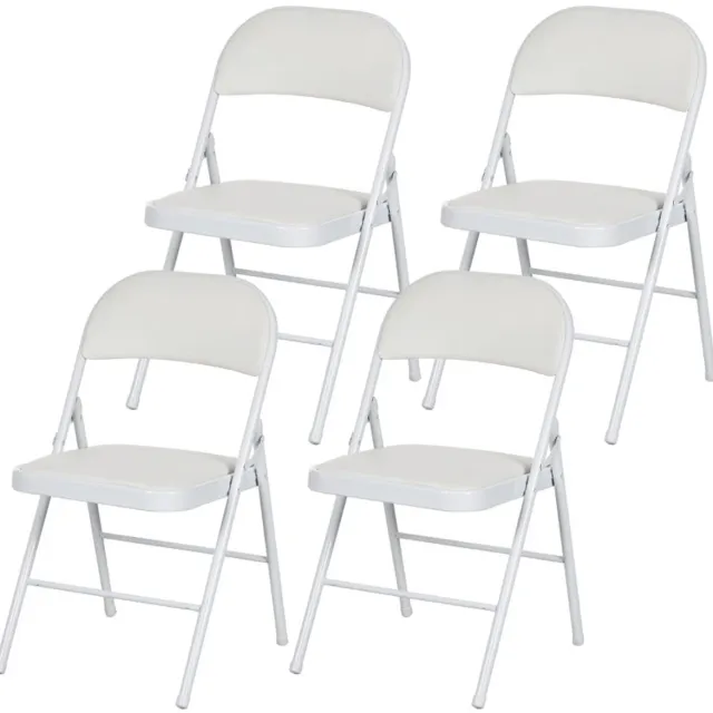 Merax Klapstoelen Set van 4 – Wit Kunstleer – Opvouwbare Stoelen met Stalen Frame – Inklapbare Stoelen voor Eettafel - Kantoor - Ontvangst & Wachtkamer