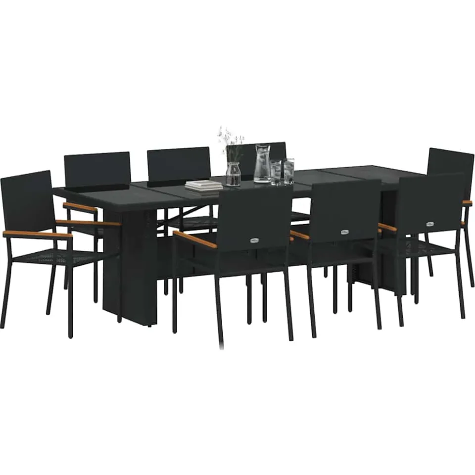 vidaXL Tuin eettafelset 9 st Zwart poly rattan