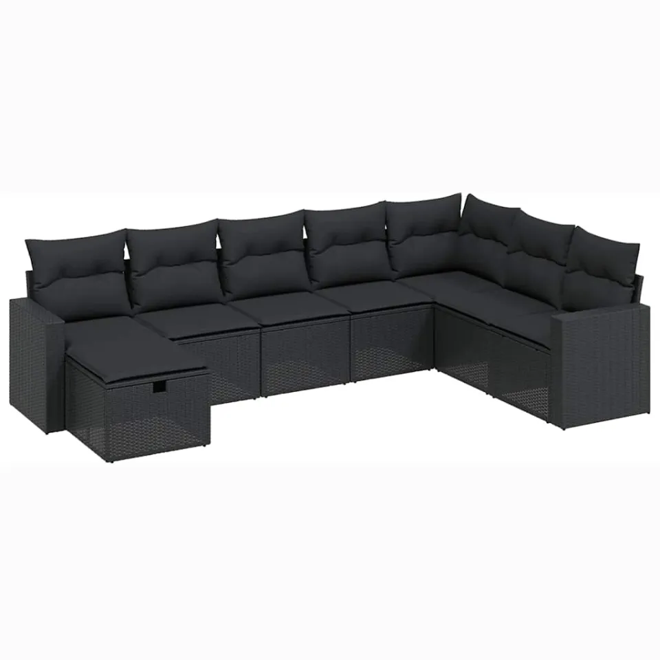 vidaXL 8-delige Loungeset met kussens poly rattan zwart, foto 3