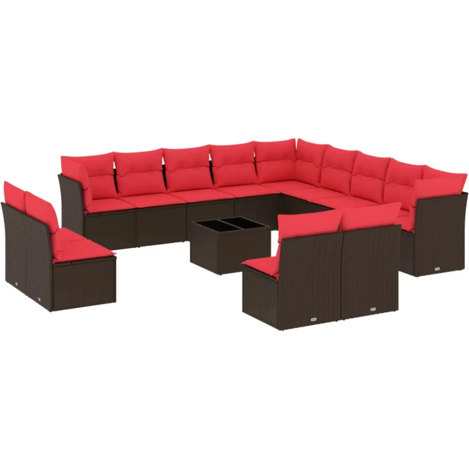 vidaXL 14-delige tuinbankset met kussens, bruin polyrotan, foto 3