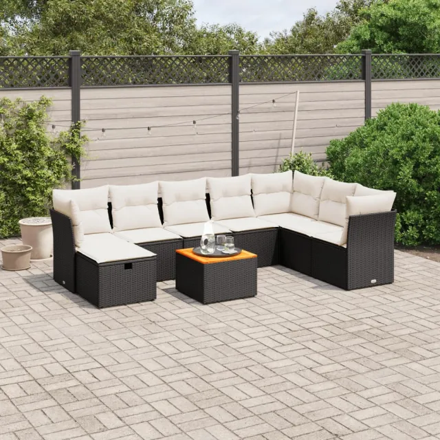 vidaXL 9-delige Loungeset met kussens poly rattan zwart, foto 2