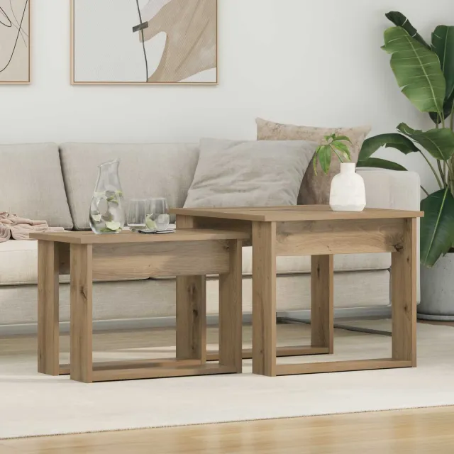 vidaXL Koffietafel Set 2 st Artisan Eiken 50 x 52 x 42 cm Bewerkt hout Bruin