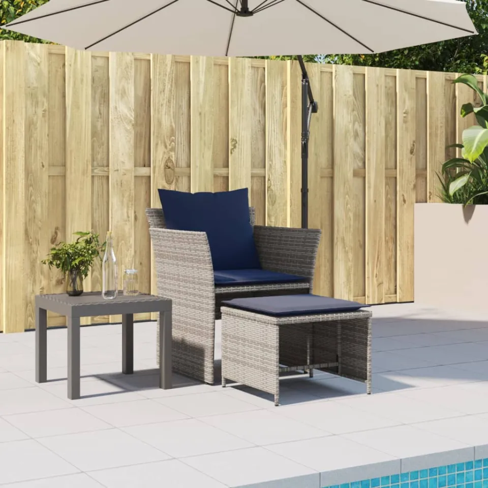 vidaXL Tuinstoel met voetenbank poly rattan grijs, foto 3