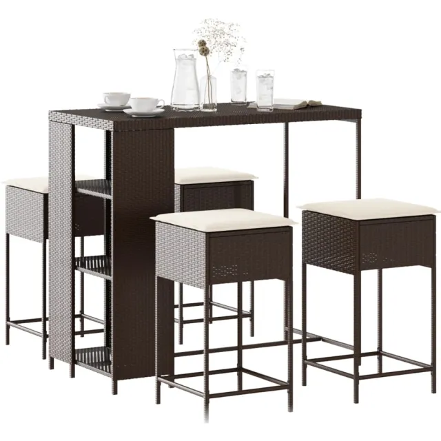 vidaXL 5-delige Tuinbarset met kussens poly rattan bruin
