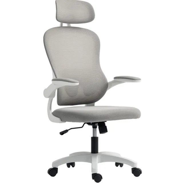 CHICFURN Bureaustoel - Ergonomisch - Opklapbare armleuningen - Grijs