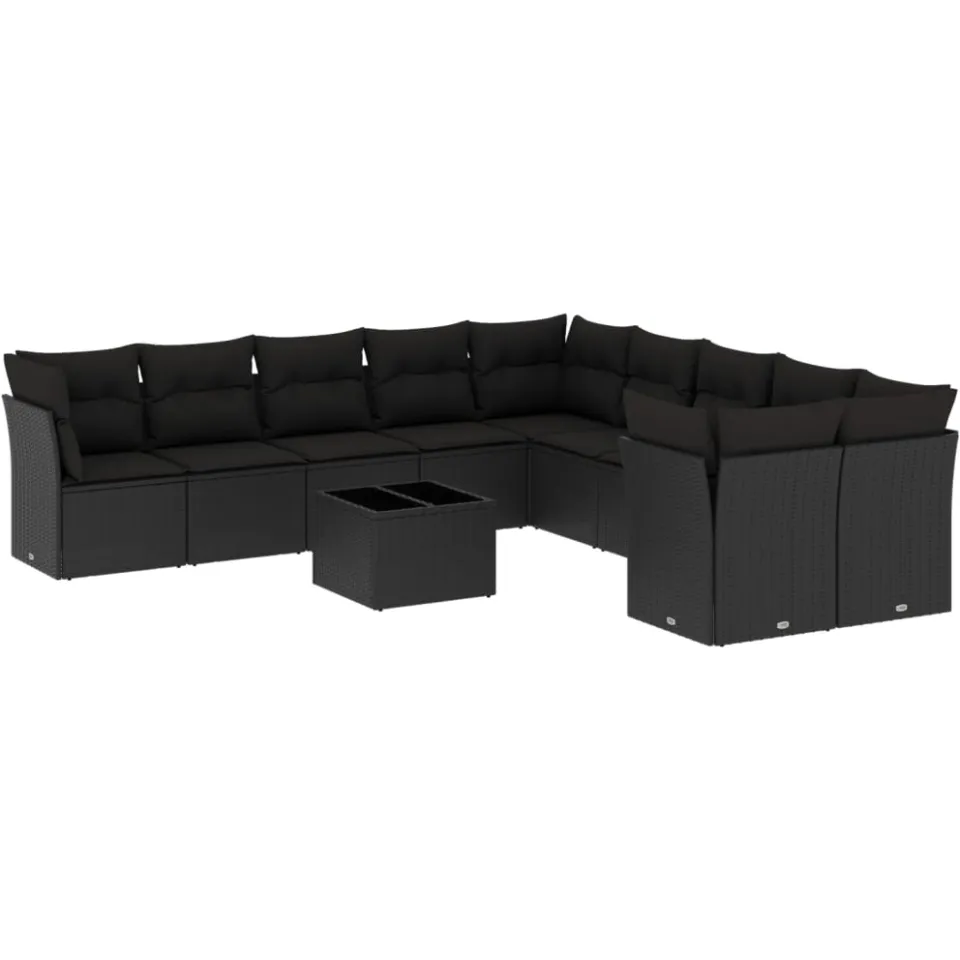 vidaXL 11-delige Loungeset met kussens poly rattan zwart