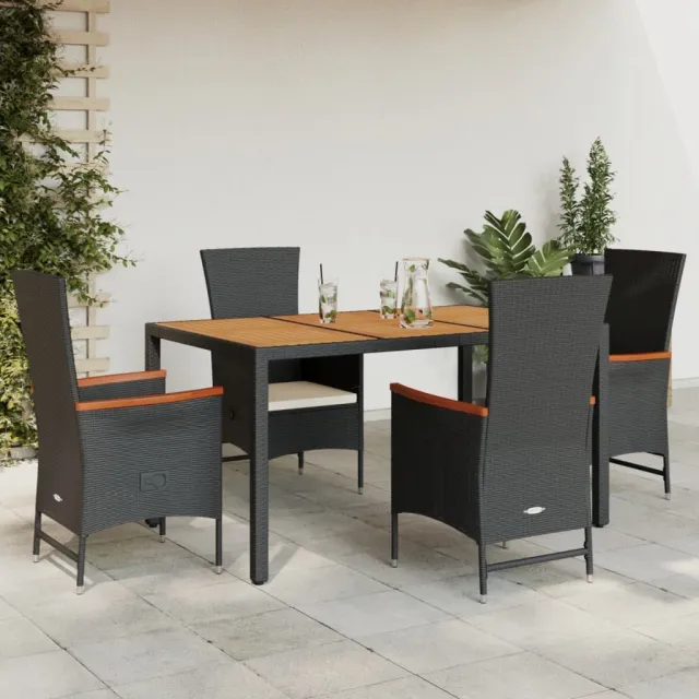 vidaXL 5-delige Tuinset met kussens poly rattan zwart, foto 2