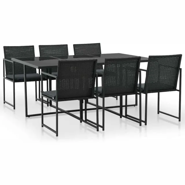 vidaXL 7-delige Tuinset met kussens poly rattan zwart, foto 2