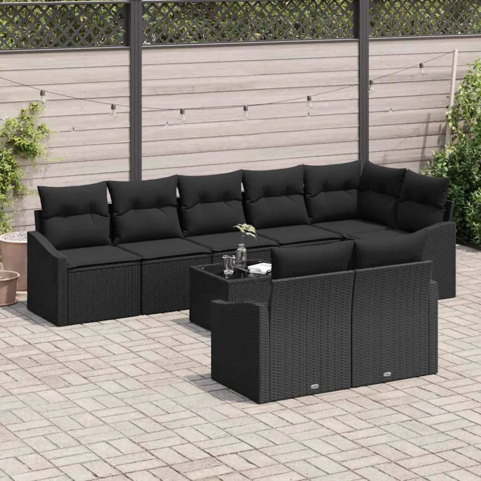 vidaXL Bankstel 9 st Zwart poly rattan