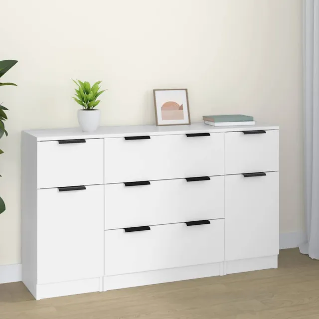 vidaXL 3-delige Dressoirset bewerkt hout wit
