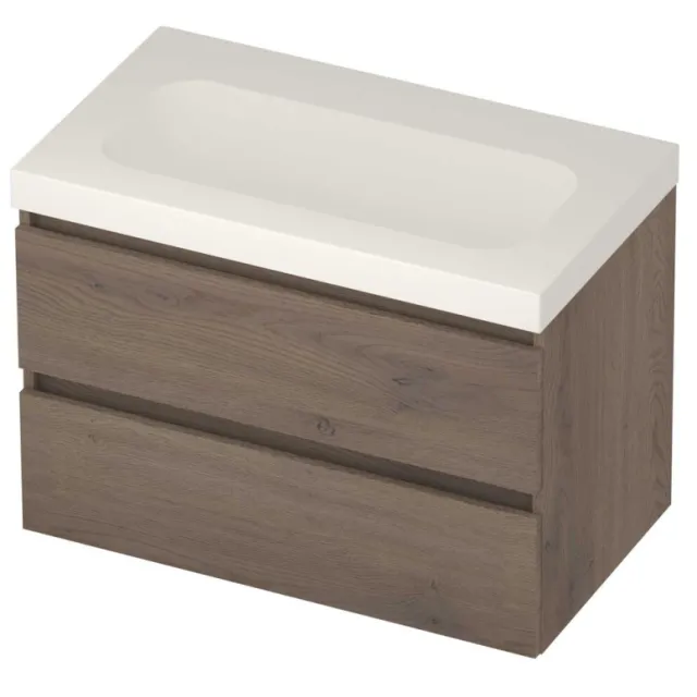 Basic-Line Moby 46 Badmeubelset Polystone Zonder Kraangat Greeploos 80x46x58 cm Dusk Oak Mat Wit