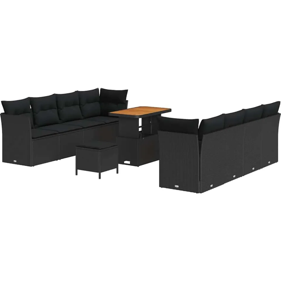 vidaXL Tuinbankenset 11 st Zwart poly rattan, foto 4