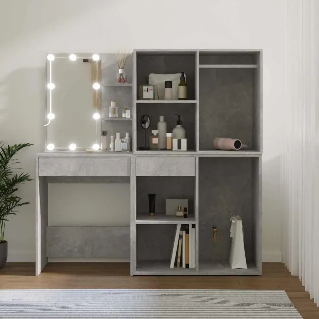 vidaXL Kaptafel met 2 kastjes en LED's bewerkt hout betongrijs grijs, foto 2
