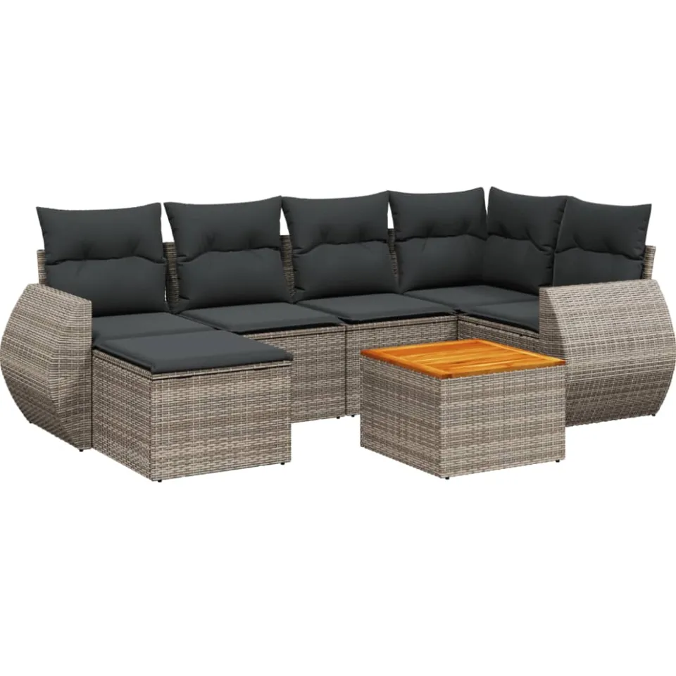 vidaXL 7-delige Loungeset met kussens poly rattan grijs, foto 3