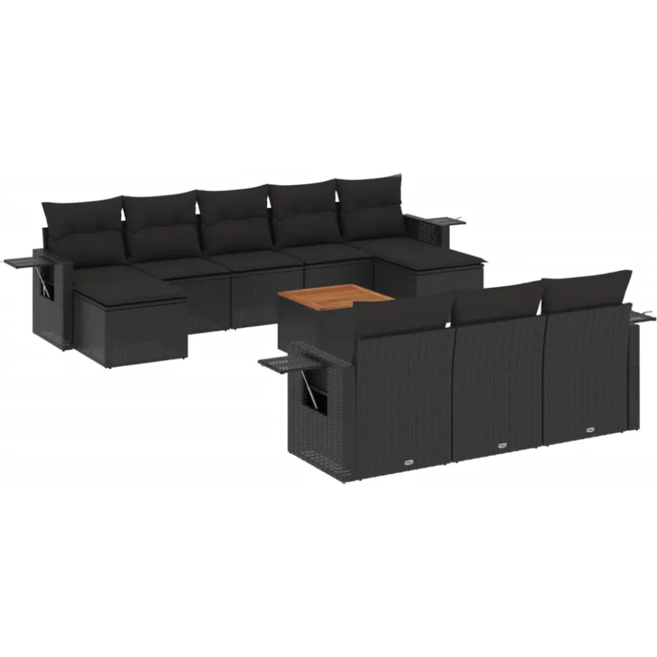 vidaXL 11-delige Loungeset met kussens poly rattan zwart, foto 3
