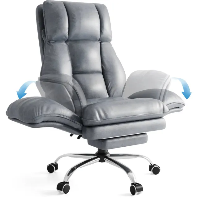 Gudalio Luxe Bureaustoel - Stoelen - Ergonomisch - Opklapbare Armleuningen - Voetensteun - 180 kg - Draaibaar - Kunstleer - Grijs