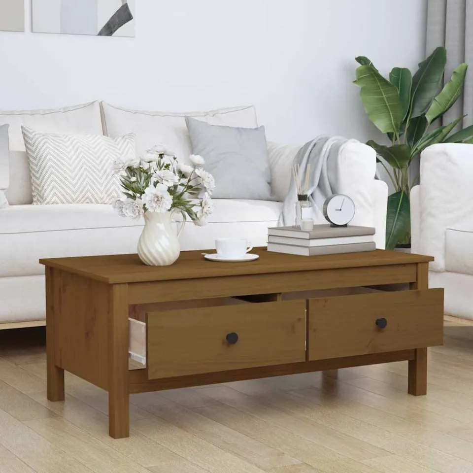 vidaXL Salontafel 100x50x40 cm massief grenenhout honingbruin bruin, foto 3