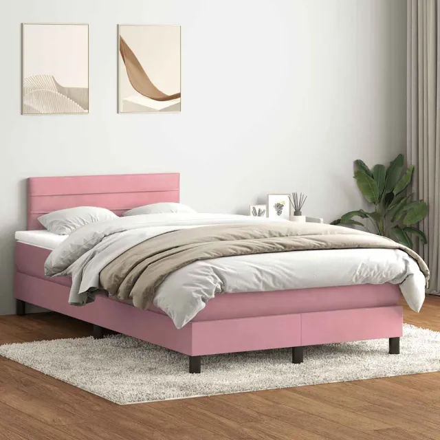 vidaXL Boxspring met matras fluweel roze 120x220 cm