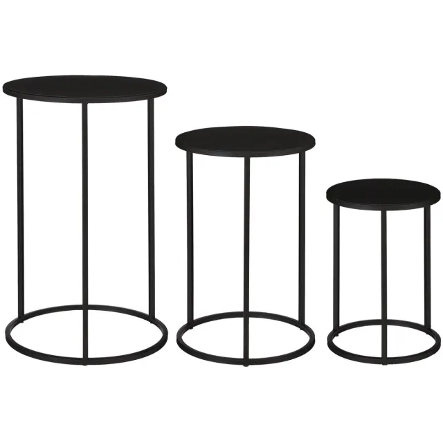 Mica Decorations Quinty Bijzettafel - Set van 3 - H50 x Ø32 cm - Metaal - Zwart