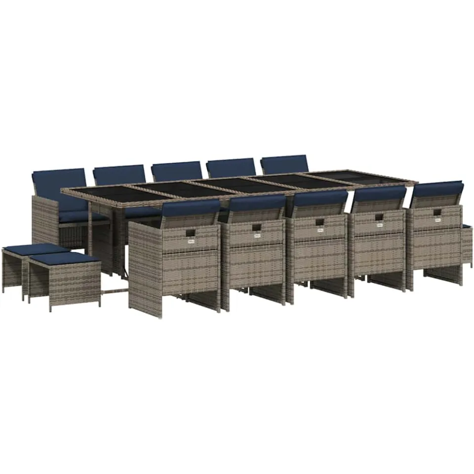 vidaXL 15-delige tuinset met kussens, grijs polyrotan