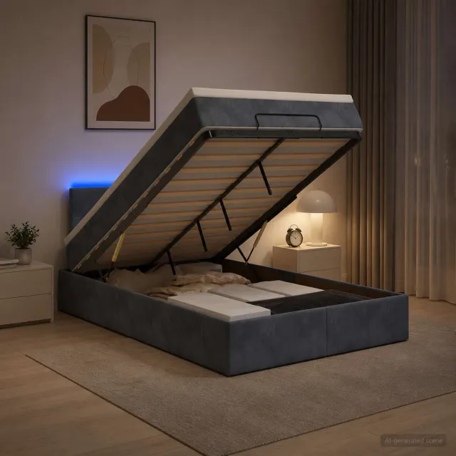 vidaXL Ottoman Bed met Matrassen en LED Donkergrijs 120 x 190 cm grijs