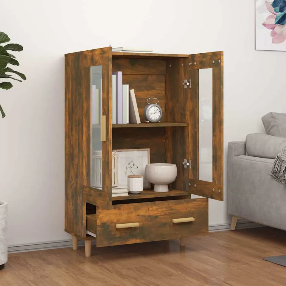 vidaXL Hoge kast 70x31x115 cm bewerkt hout gerookt eikenkleurig, foto 3