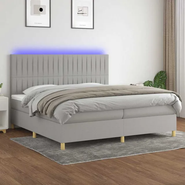 vidaXL Boxspring met matras en LED stof lichtgrijs 200x200 cm grijs