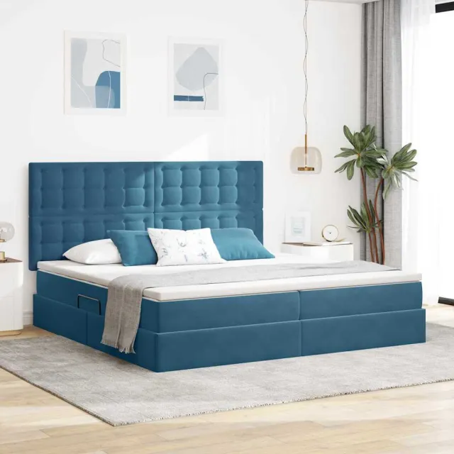vidaXL LED Opslagbed met Matras Donkerblauw 200 x 200 cm Fluweel