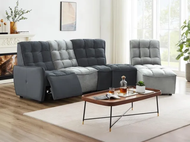 Vente-unique Moduleerbare relaxhoekbank van fluweel - Lichtgrijs en antraciet - ALFORD Lichtgrijs, Antracietgrijs