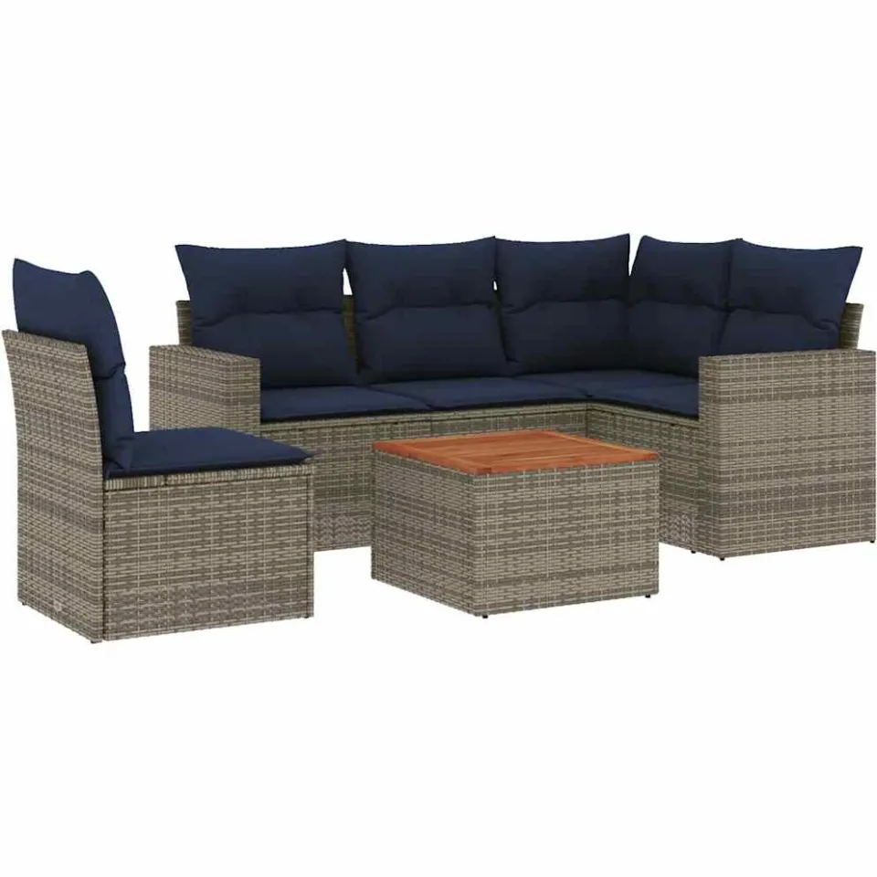 vidaXL 6-delige Loungeset met kussens poly rattan grijs, foto 3