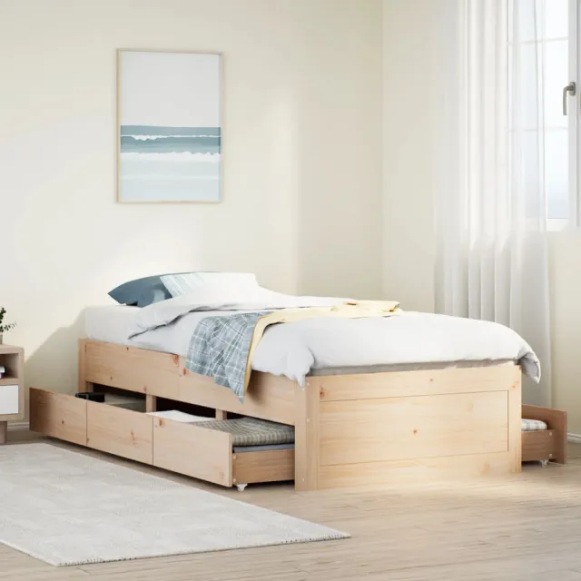vidaXL Bedframe zonder matras met lades massief grenenhout 75x190 cm Bruin