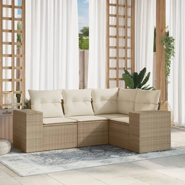 vidaXL 4-delige Loungeset met kussens poly rattan beige, foto 2
