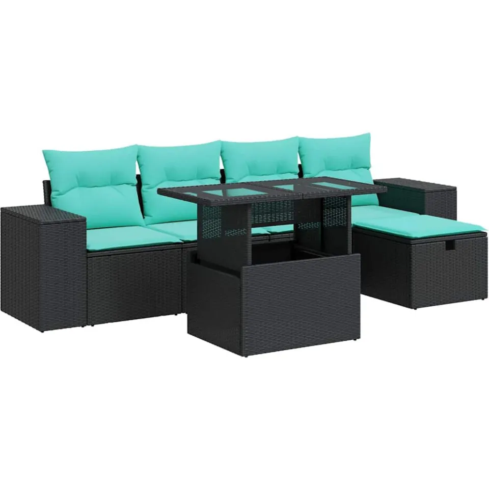 vidaXL 6-delige Loungeset met kussens poly rattan acacia grijs, foto 3