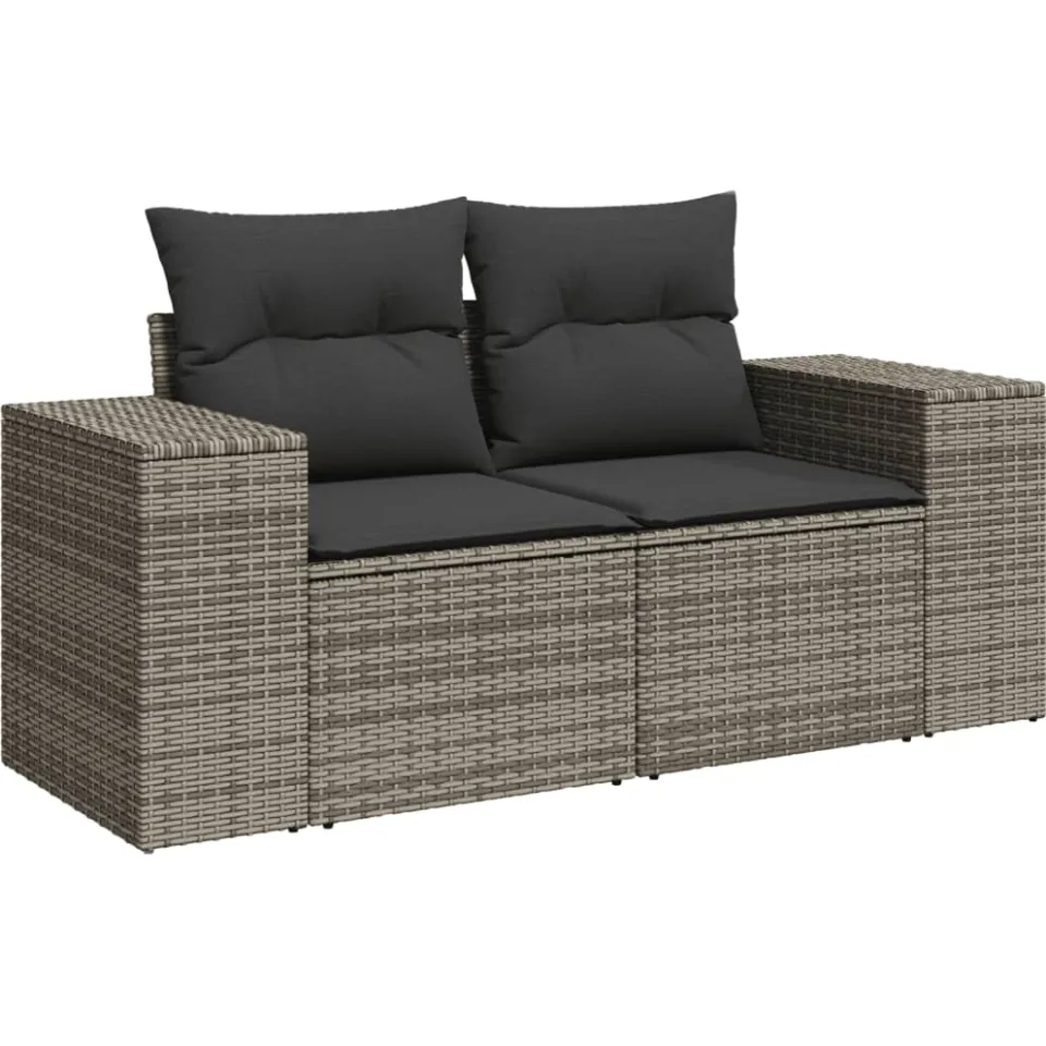 vidaXL 10-delige Loungeset met kussens poly rattan grijs
