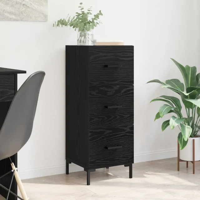 vidaXL Dressoir Zwart Eiken 34,5 x 34 x 90 cm Gemonteerd hout en ijzer