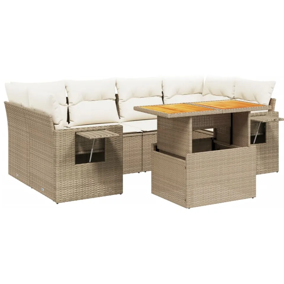 vidaXL 7-delige Loungeset met kussens poly rattan beige, foto 3