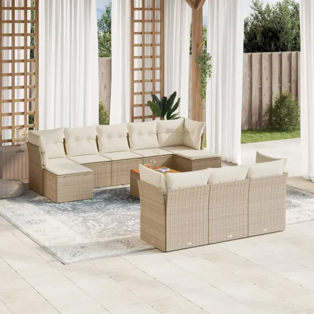 vidaXL 11-delige Tuinset met kussens poly rattan beige, foto 2
