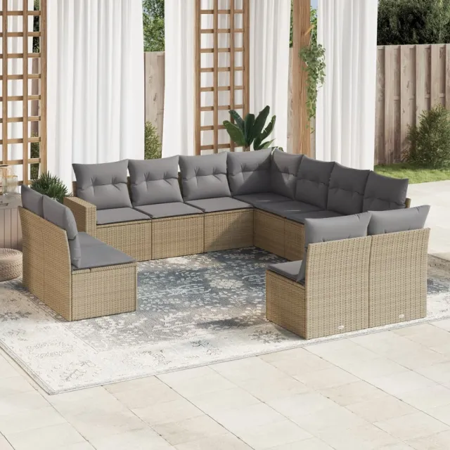vidaXL 11-delige Tuinset met kussens poly rattan beige, foto 2