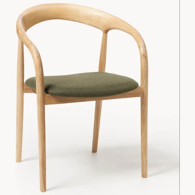 Westwing Collection Eetkamerstoel Camille van essenhout met zitkussen Groen