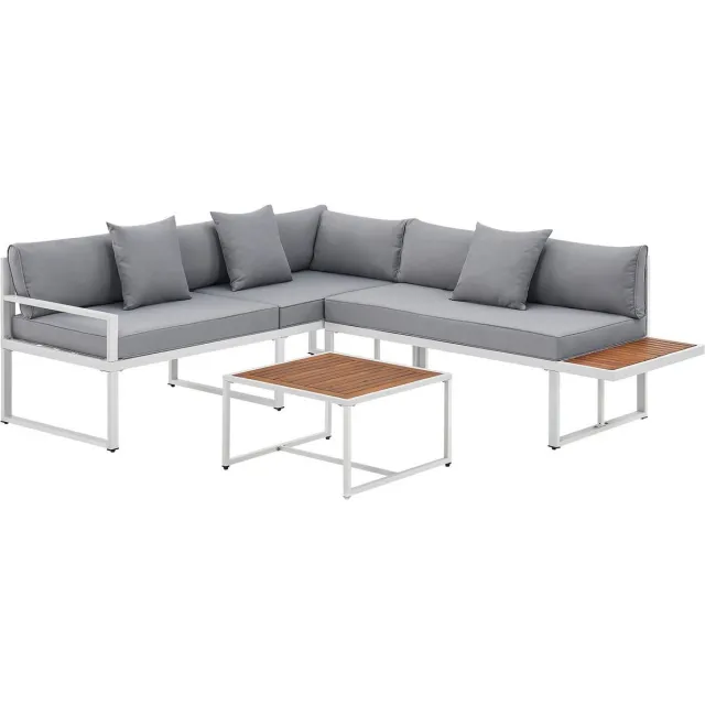 Juskys Loungeset / Tuinset St. Tropez - 4 personen - Staal / Hout - Wit / Grijs - Incl. Tafel